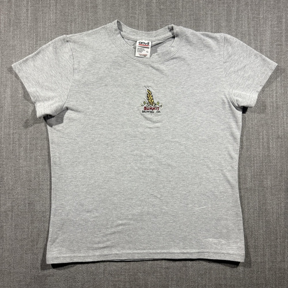 Anvil Shirt Womens Large Gray Summit Brewing Co Embroidered Beer Graphic Tee